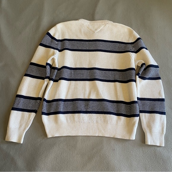 Tommy Hilfiger Sweater 100% Cotton White with Blue Stripes Men’s Size Large - Picture 8 of 12
